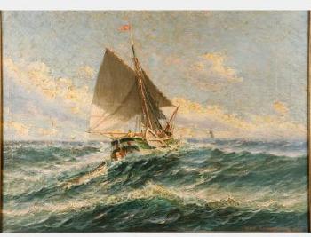 Trawler With Dories Setting Out by 
																			Theodor Victor Carl Valenkamph