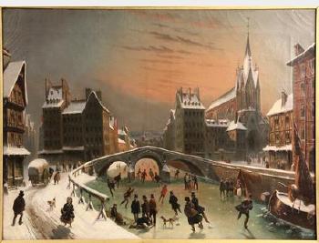 Ice Skating On The Canal, Bruges, Belgium
 by 
																			Louis-Claude Mallebranche