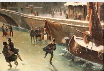 Ice Skating On The Canal, Bruges, Belgium
 by 
																			Louis-Claude Mallebranche