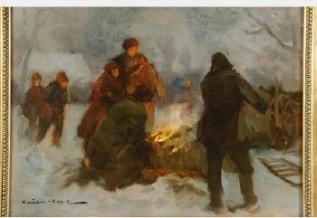 Winter Fire, Town Square by 
																			Endre Komaromi Kacz