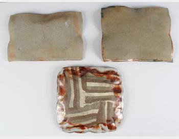 Five Pieces Of Contemporary Art Pottery By Makoto Yabe (1) Rectangular Stoneware Plate (2) Rectangular Stoneware Plate (3) Square Plate With Scalloped Rim, (4) Bowl With Copper Red Over Blue Glaze, (5) Stoneware Bowl 
 by 
																			Makoto Yabe