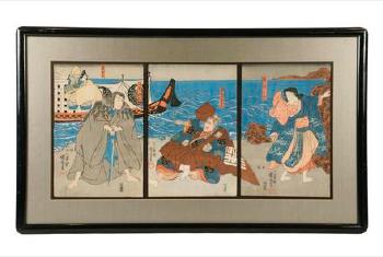 Yakusha-E Triptych Of Scene From The Kabuki Theatre
 by 
																			Utagawa Kuniyoshi