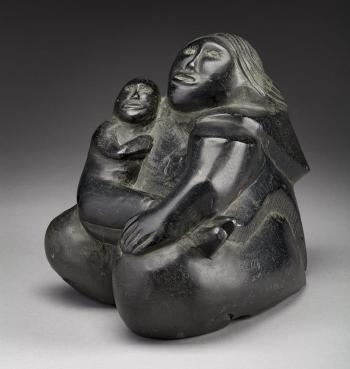 Kneeling mother and child by 
																			Marie Kuunnuaq