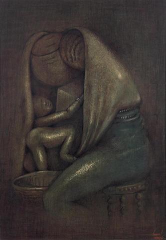 An embrace: mother and child by 
																	Simon Okeke