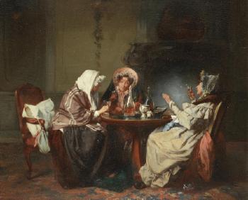 Interior scene with three ladies drinking by 
																	Alexander Hugo Bakker-Korff
