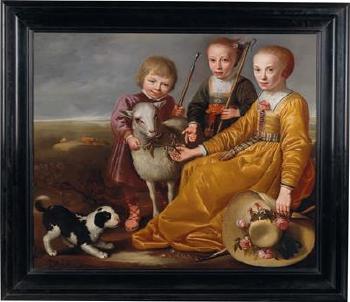 Three children with a goat and a dog in a landscape by 
																			Jacob Gerritsz Cuyp