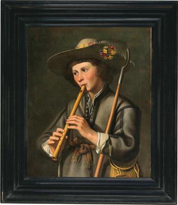 A shepherd playing the pipes by 
																			Johan Baeck