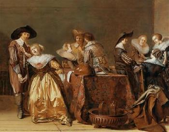 A merry company conversing in an interior by 
																			Pieter Codde