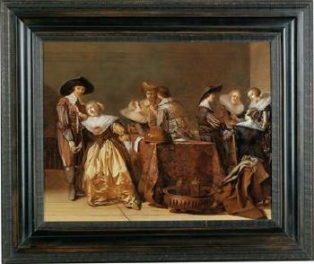 A merry company conversing in an interior by 
																			Pieter Codde