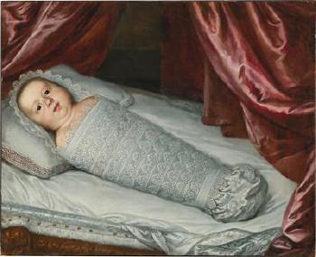 Portrait of the Infant Cosimo III de’ Medici in swaddling clothes by 
																			Justus Sustermans
