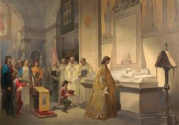 Duke Ludovico Maria Sforza visiting the tomb of his wife, the Duchess Beatrice d’Este, in the Church Santa Maria delle Grazie in Milan by 
																			Alessandro Reati