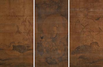 Water and Moon Guanyin; Pair of Ducks and Reeds by 
																			 Zhang Yuehu