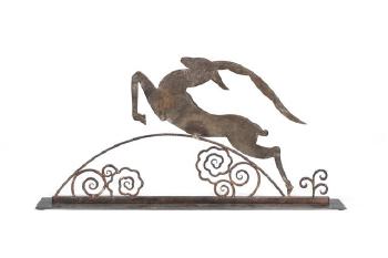 A Stylish Art Deco Silvered Bronze and Wrought Iron Sculpture Modelled as a Leaping Antelope by 
																	Michel Zadounaisky