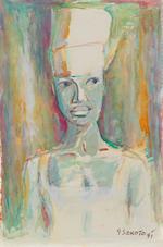 Two watercolours: Head of a Senegalese woman and A Football Game by 
																			Gerard Sekoto