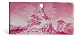 A Fulda faience rectangular panel painted with the Pieta by 
																	Joseph Philipp Dannhofer