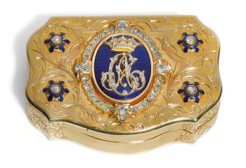 A jewelled gold and enamel snuff box, Louis-François Tronquoy, Paris, mid 19th century and later by 
																	Louis Tronquoy