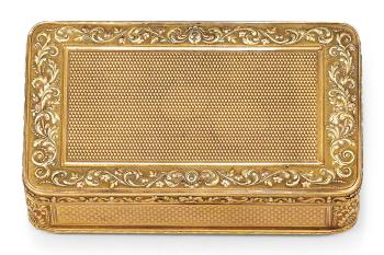 A three-colour gold snuff box, Rémond, Lamy, Mercier & Co., Geneva, circa 1815-20 by 
																	 Remond Lamy & Cie