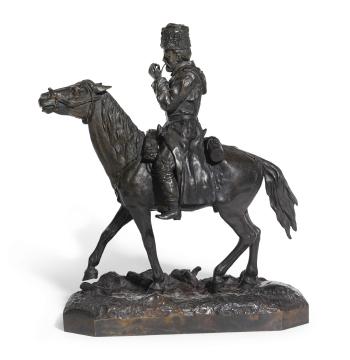 Cossack On Horseback: A Bronze Figural Group, After The Model By Petr Samonov, Cast By Woerffell, St Petesrburg by 
																	Piotr Alexandrovich Samonov