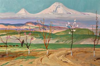 Blossoming trees in the foothills of Mount Ararat by 
																	Albert Papikyan