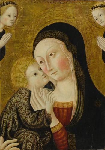 Madonna and Child with Two Angels by 
																	 Sano di Pietro