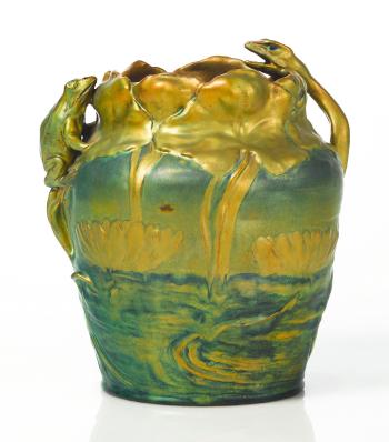 A Frog And Snake Vase by 
																	 Zsolnay Porcelain Manufacture