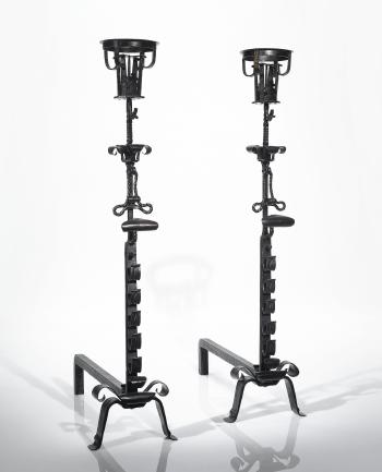 Pair of Andiron-candlestands by 
																	Samuel Yellin
