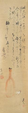 Sake and poem by 
																	Shibata Zeshin