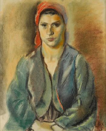 A young Turkish woman with red scarf by 
																	Iosif Iser