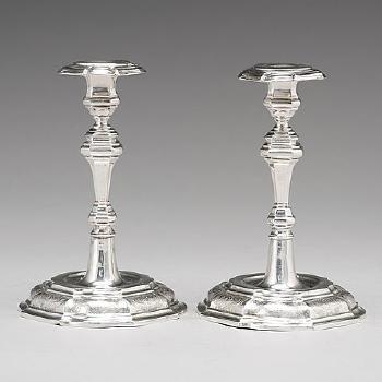 A Pair Of Swedish 18th Century Silver Candlesticks by 
																			Louis von Hagen