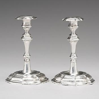 A Pair Of Swedish 18th Century Silver Candlesticks by 
																			Louis von Hagen