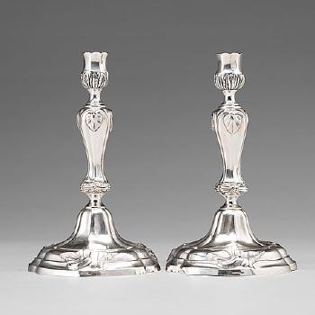 A Pair Of 18th Century Silver Candlesticks by 
																			Swante Striedbeck