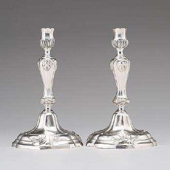 A Pair Of 18th Century Silver Candlesticks by 
																			Swante Striedbeck