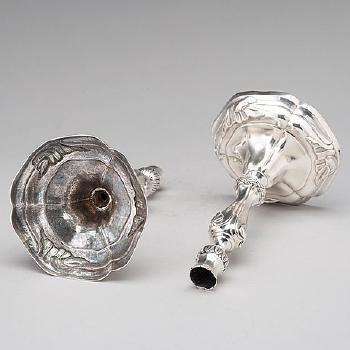 A Pair Of 18th Century Silver Candlesticks by 
																			Swante Striedbeck