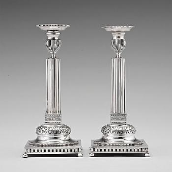 A Pair Of Swedish 18th Century Silver Candlesticks by 
																			Stephan Westerstrahle