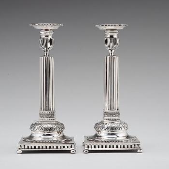 A Pair Of Swedish 18th Century Silver Candlesticks by 
																			Stephan Westerstrahle