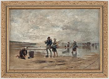 Shellfish Fishing At Low Tide, Scene From Normandy by 
																			August Hagborg