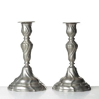 A Pair Of Swedish Rococo Pewter Candlesticks by 
																			E P Krietz