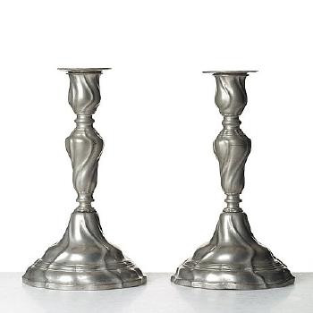 A Pair Of Swedish Rococo Pewter Candlesticks by 
																			E P Krietz