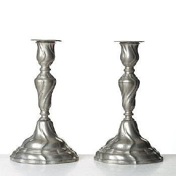 A Pair Of Swedish Rococo Pewter Candlesticks by 
																			E P Krietz