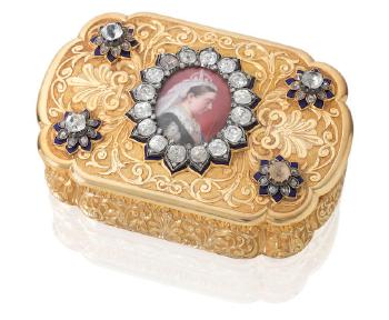 A 19th century French gold, enamelled and paste-set presentation snuff box by 
																			Louis Tronquoy