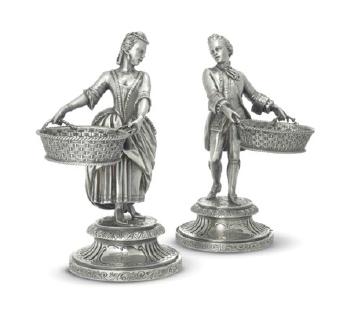 A Pair of Victorian Silver Figural Salt-Cellars by 
																	John Barnard