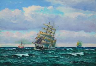 Sailboats On Calm Seas by 
																	Frants Landt