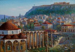 The Plaka With The Acropolis Beyond by 
																	Vasilis Zenetzis