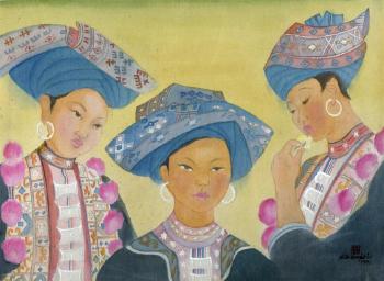 Trois jeunes femmes Yao Rouge by 
																	 Nang Hien