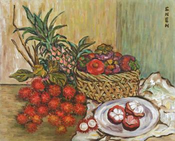 Still Life with Rambutans, Mangosteens and Pineapple by 
																	Georgette Chen