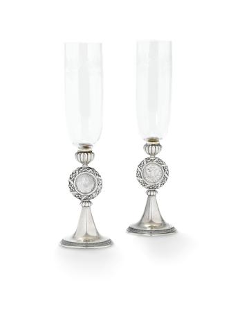 A Pair Of Silver-Mounted Glass Champagne Flutes by 
																	Anders Nevalainen