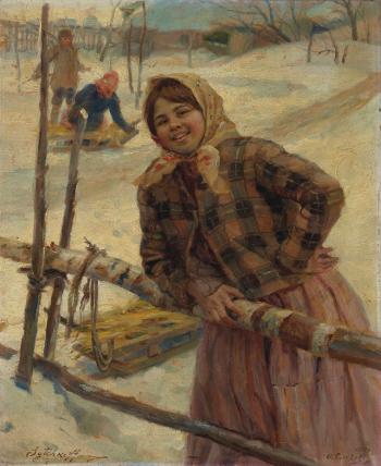 Young girl in the snow by 
																	Feodor Vasilievich Sychkov