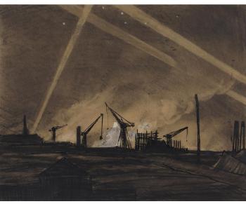 Air raid at Dunkirk Sept 17th, The Chamber of Commerce burning by 
																			Ernest Procter