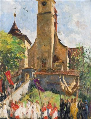 Procession in front of a Church by 
																	Jacub Obrovsky