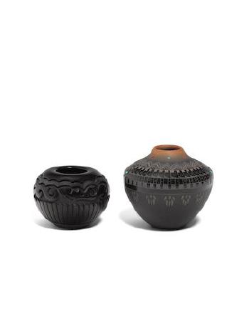 Two Santa Clara blackware vessels by 
																	Linda Tafoya Oyenque